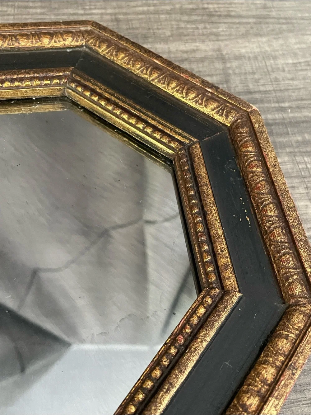 Vintage Octagonal Decretive Mirror - Catalda Fine Arts - Black and Gold
